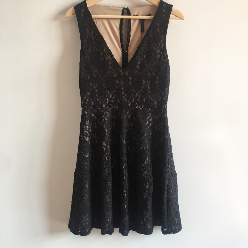 BCBGMaxAzria Sleeveless V Neck Black Lace Dress
